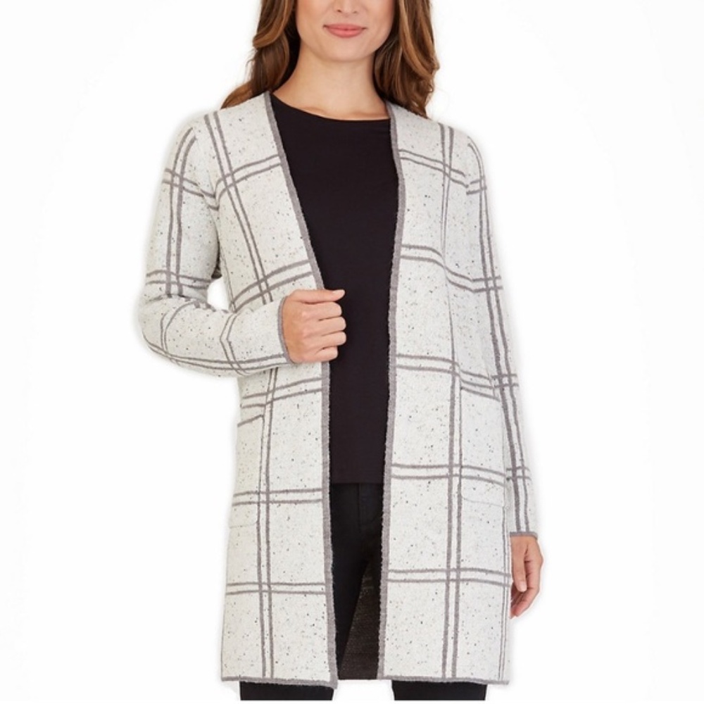 Warm Light Gray Two Tone Plaid Cardigan Apt. 9